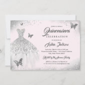 ピンクシルバーバタフライスパークルドレスキンセアニェラ 招待状 (裏面)