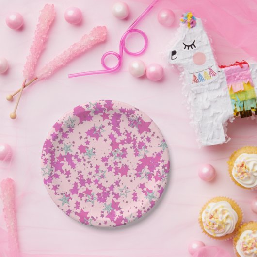 ピンクシルバーバラ星 ペーパープレート (パーティー)