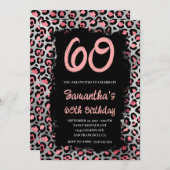 ピンクシルバーヒョウ絵を描ブラック60誕生日 招待状 (正面/裏面)