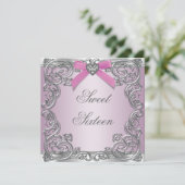 ピンクシルバーピンク甘い16誕生日パーティー 招待状 (スタンド正面)