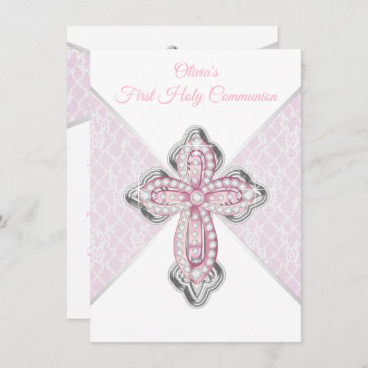 ピンクシルバーファースト招待状 招待状 (正面/裏面)