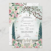 ピンクシルバーフェアリー魅惑ガーデンキンセアニェラ 招待状 (正面/裏面)