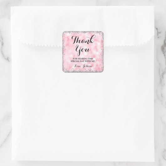 ピンクシルバーフェイクグリッターライトサンキュー スクエアシール (バッグ)