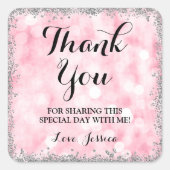 ピンクシルバーフェイクグリッターライトサンキュー スクエアシール (正面)