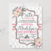 ピンクシルバーフローラプリンセス誕生日招待状 招待状 (正面)