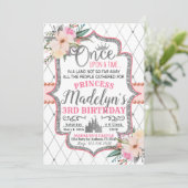 ピンクシルバーフローラプリンセス誕生日招待状 招待状 (スタンド正面)