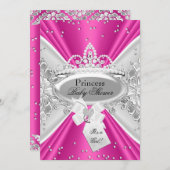 ピンクシルバープリンセスティアラベビーシャワー招待状 招待状 (正面/裏面)