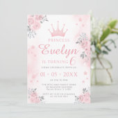 ピンクシルバープリンセスバースデーガールの招待 招待状 (スタンド正面)