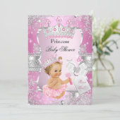 ピンクシルバープリンセスベビーシャワーブロンドガール 招待状 (スタンド正面)