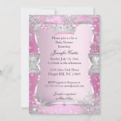 ピンクシルバープリンセスベビーシャワーブロンドガール 招待状 (裏面)