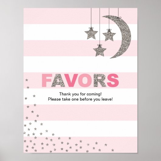 ピンクシルバーベビーシャワーデカールはテーブルの看板を支持する ポスター (正面)