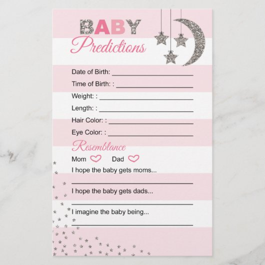 ピンクシルバーベビー予測カードシャワー活動 (正面)