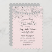 ピンクシルバーベビー散水ガールシャワー招待状 招待状 (正面/裏面)
