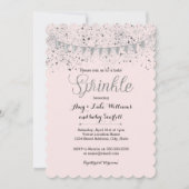 ピンクシルバーベビー散水ガールシャワー招待状 招待状 (正面)