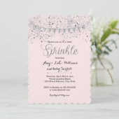 ピンクシルバーベビー散水ガールシャワー招待状 招待状 (スタンド正面)