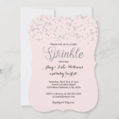 ピンクシルバーベビー散水ガールシャワー招待状 招待状 (正面)