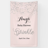 ピンクシルバーベビー散水赤ちゃんシャワーのバナー 横断幕 (縦)