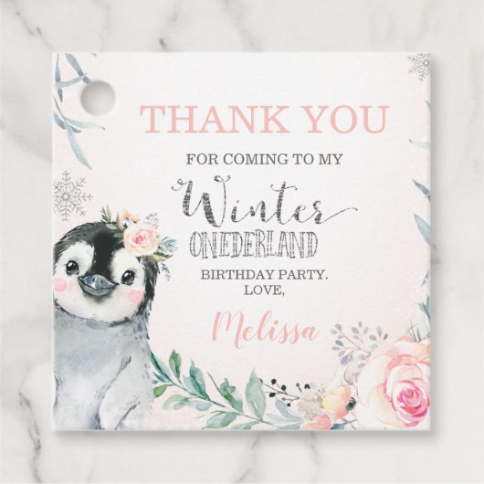 ピンクシルバーペンギンウィンターオネダーランド誕生日 フェイバータグ (正面)