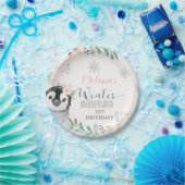 ピンクシルバーペンギンウィンターオンダーランド誕生日 ペーパープレート (パーティー)