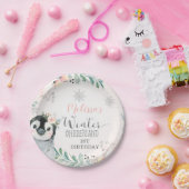 ピンクシルバーペンギンウィンターオンダーランド誕生日 ペーパープレート (パーティー)