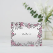 ピンクシルバーホワイトフローラはがき ポストカード (スタンド正面)