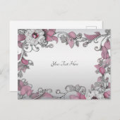 ピンクシルバーホワイトフローラはがき ポストカード (正面/裏面)