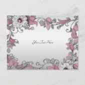 ピンクシルバーホワイトフローラはがき ポストカード (正面)