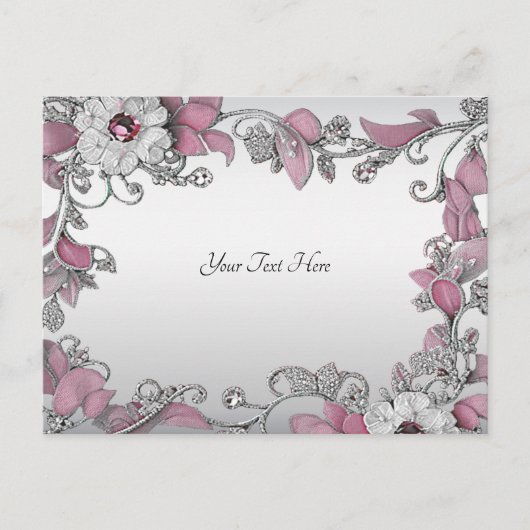 ピンクシルバーホワイトフローラはがき ポストカード (正面)