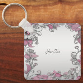 ピンクシルバーホワイトフローラキーチェーン キーホルダー (正面)