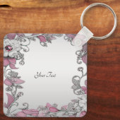 ピンクシルバーホワイトフローラキーチェーン キーホルダー (裏面)