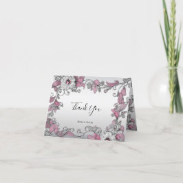 ピンクシルバーホワイトフローラサンキューカード サンキューカード