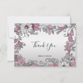 ピンクシルバーホワイトフローラサンキューカード サンキューカード