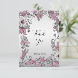 ピンクシルバーホワイトフローラサンキューカード サンキューカード