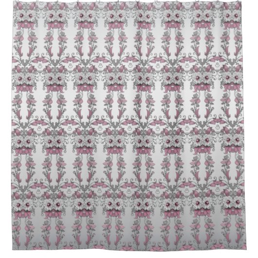 ピンクシルバーホワイトフローラシャワーカーテン シャワーカーテン (正面)