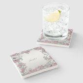 ピンクシルバーホワイトフローラストーンコースター ストーンコースター (横)