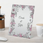 ピンクシルバーホワイトフローラテーブルトップシンボルや象徴 台座サイン (インサイチュ)