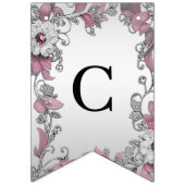 ピンクシルバーホワイトフローラバンティング国旗 バンティングフラッグ (第1の旗)