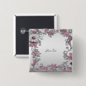 ピンクシルバーホワイトフローラボタン 缶バッジ (正面&裏面)