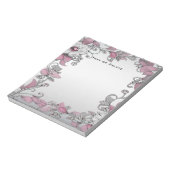 ピンクシルバーホワイトフローラメモ ノートパッド (回転)