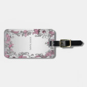 ピンクシルバーホワイトフローララゲージタグ ラゲッジタグ (正面横)