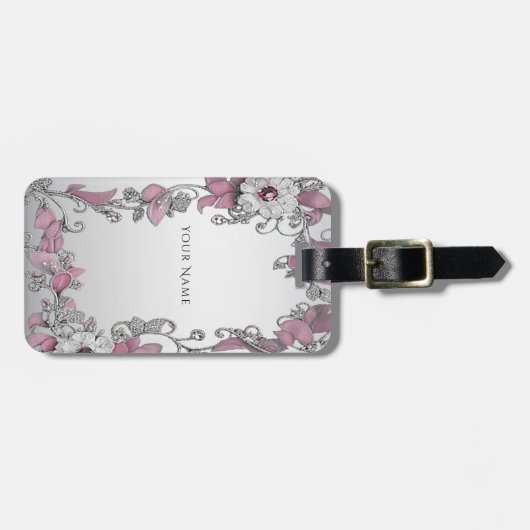 ピンクシルバーホワイトフローララゲージタグ ラゲッジタグ (正面横)