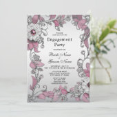 ピンクシルバーホワイトフローラ婚約 招待状 (スタンド正面)