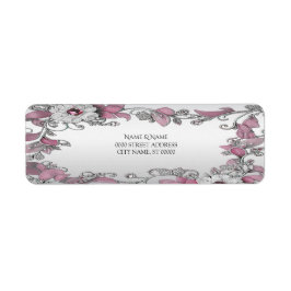 ピンクシルバーホワイトフローラ差出人住所ラベル ラベル