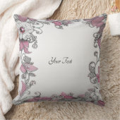 ピンクシルバーホワイトフローラ装飾用クッション クッション (ブランケット)