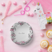 ピンクシルバーホワイトフローラ ペーパーボウル (パーティー)