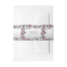 ピンクシルバーホワイトフローラ 招待状ベリーバンド