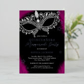 ピンクシルバーマスカレードマスクスターキンセアニェラ 箔招待状 (立ち正面)