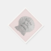 ピンクシルバーメタリックシーシェル名ビーチ結婚式 スタンダードカクテルナプキン (角)