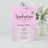 ピンクシルバーラベンダーグリッター花卒業式 招待状 (スタンド正面)