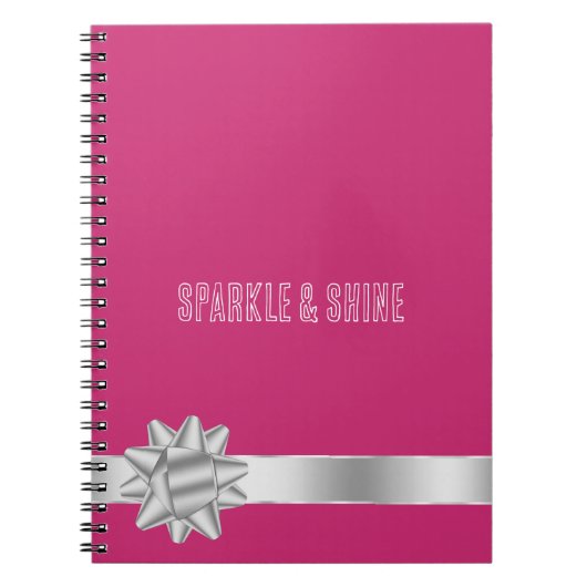 ピンクシルバーリボン弓 ノートブック (正面)